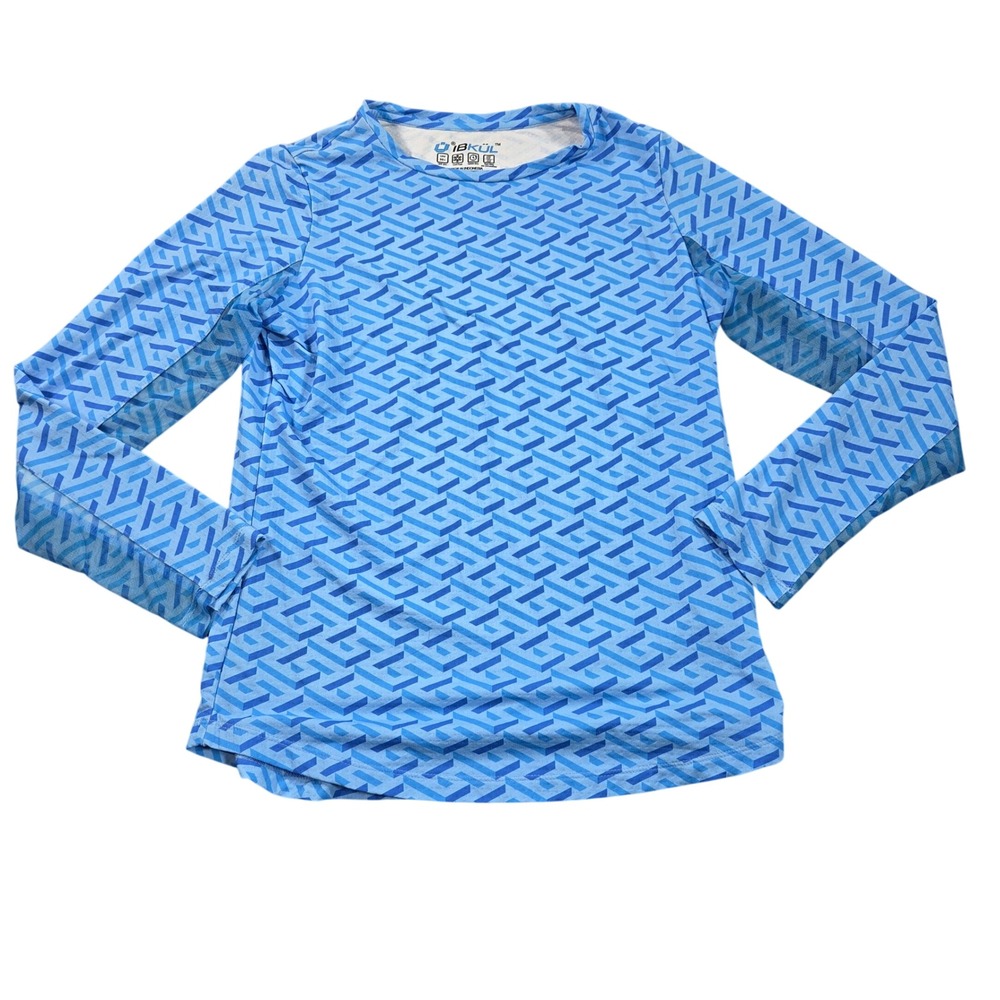 IBKUL Sun Shirt Womens Small Blue Geometric Print UPF 50+ Long Sleeve